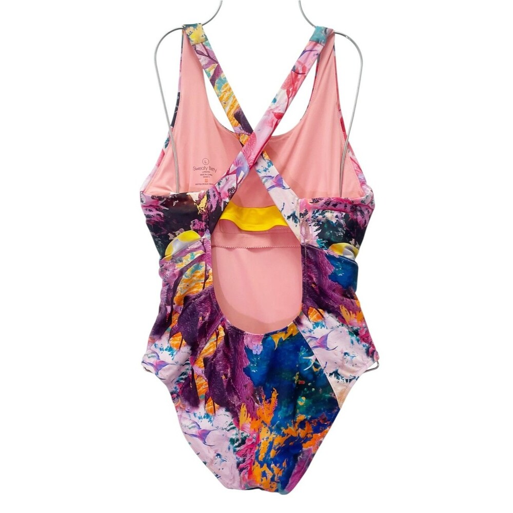Sweaty Betty Springboard Coral Swimsuit One Piece Open Back Size Large View 3